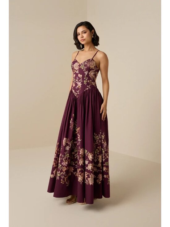HEMANT & NANDITA Dresses & Skirts - Hemant And Nandita Savi Maxi Dress Burgundy Floral Womens Size Small